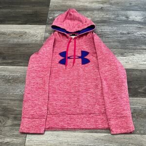 Under Armour‎ Pink Blue Womens M Loose Big Brand Logo Oversized Pullover Hoodie